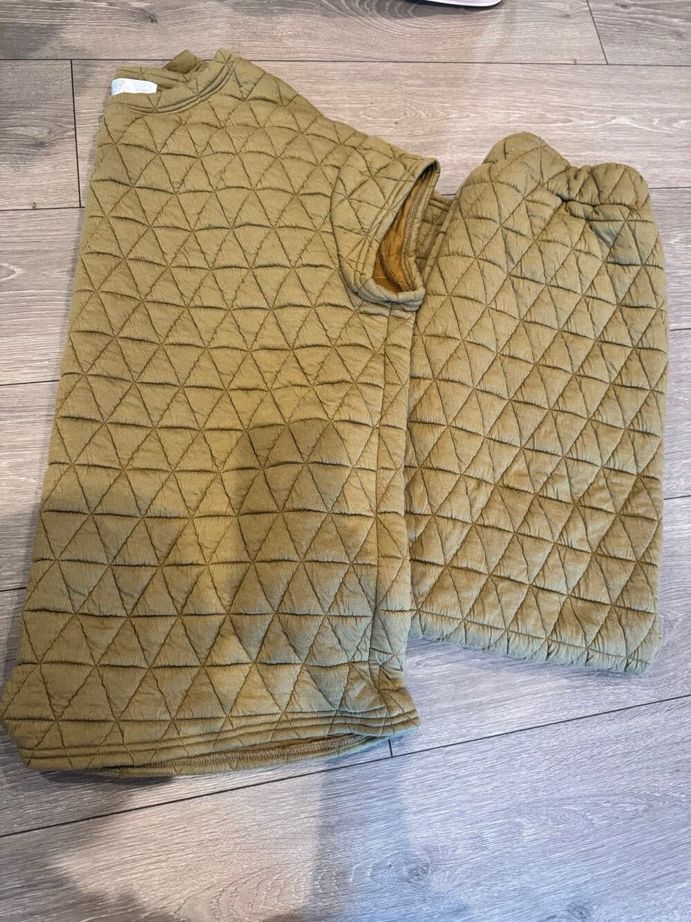 Liam & Co Olive Quilted Wide Leg Lounge Set Women's XL Cozy
